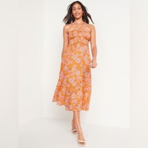 Fit & Flare Sleeveless Halter Floral-Print Maxi Dress for Women